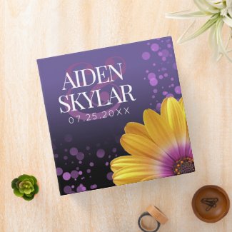 Elegant Golden Daisies with Purple Glitter Wedding 3 Ring Binder