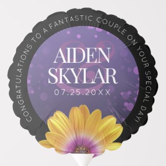 Elegant Golden Daisies with Purple Glitter Wedding