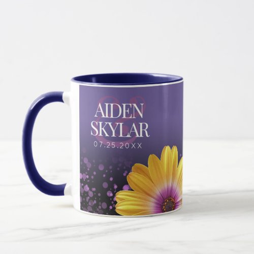 Elegant Golden Daisies with Purple Glitter Wedding Mug