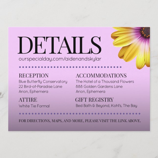 Elegant Golden Daisies with Purple Glitter Wedding Program (Front)