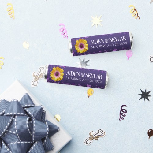 Elegant Golden Daisy with Purple Glitter Wedding Breath Savers Mints