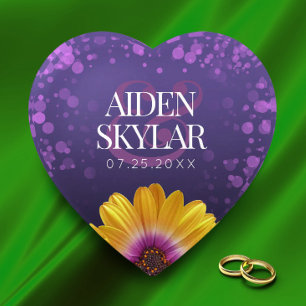 Elegant Golden Daisy with Purple Glitter Wedding Paperweight