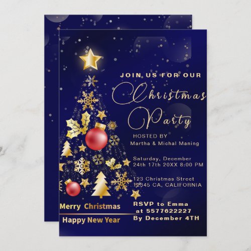 Elegant Golden Decorations and Glitter Christmas  Invitation
