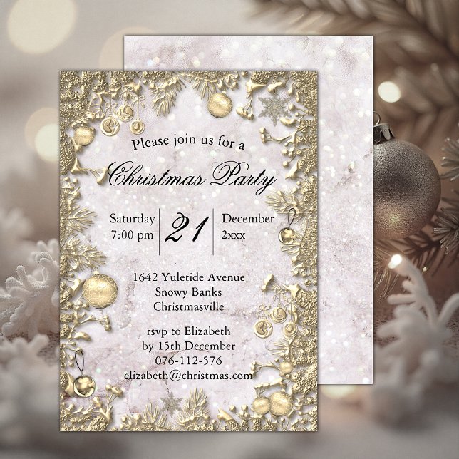 Elegant Golden Decorations and Glitter Christmas Invitation (Elegant Golden Decorations and Glitter Christmas Invitation by the Olde Christmas Shoppe)