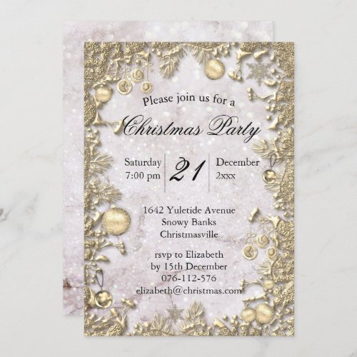 Elegant Golden Decorations and Glitter Christmas Invitation