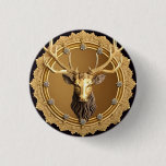 Elegant Golden Deer Emblem with Ornate Frame Button