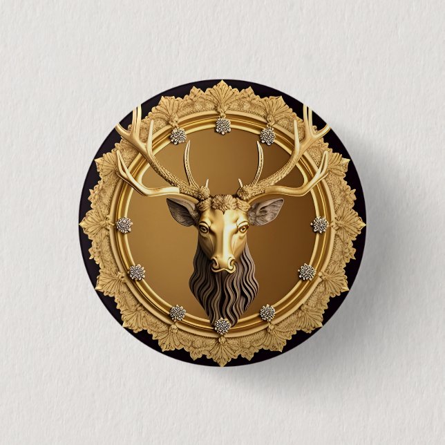 Elegant Golden Deer Emblem with Ornate Frame Button (Front)