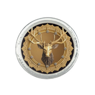 Elegant Golden Deer Emblem with Ornate Frame Ring