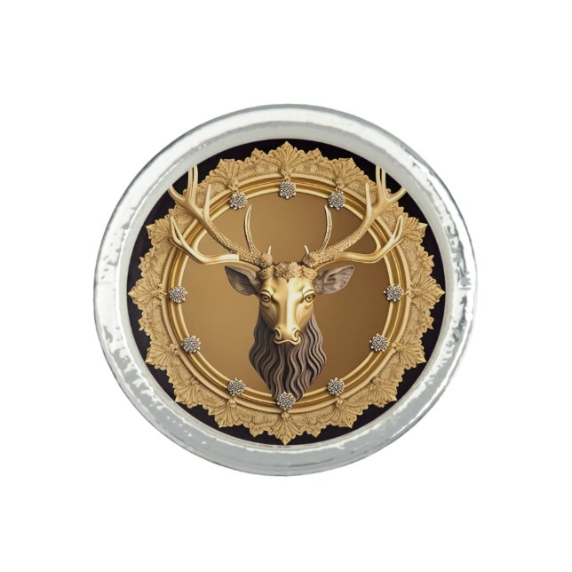 Elegant Golden Deer Emblem with Ornate Frame Ring (Front)