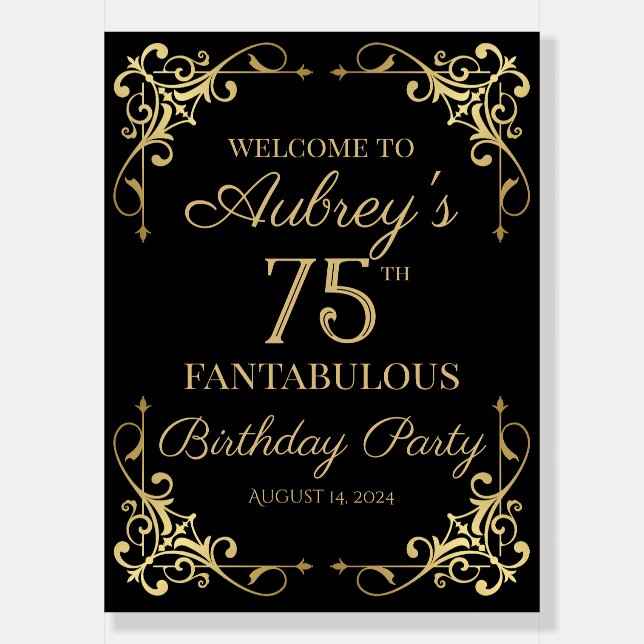 Elegant golden design birthday party welcome sign (Front)