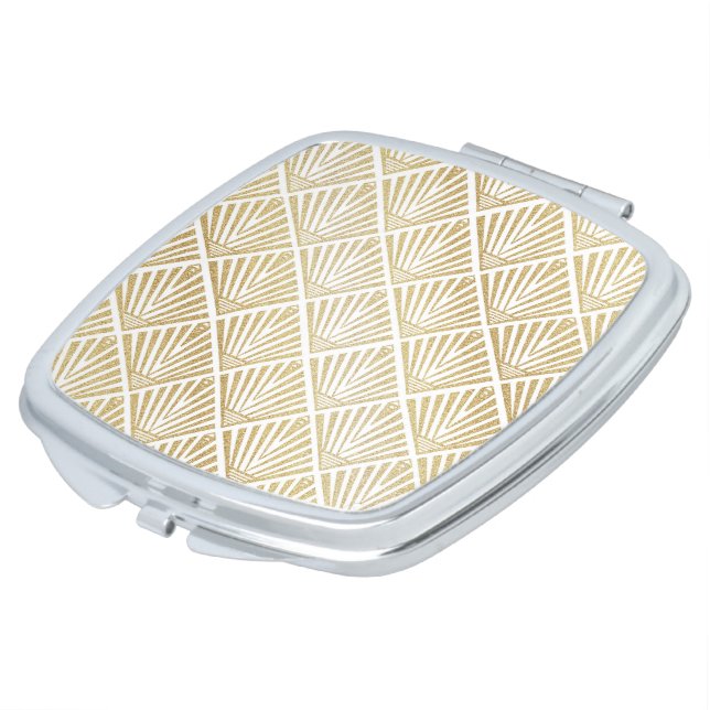 Elegant golden diamond palm art deco design compact mirror (Turned)