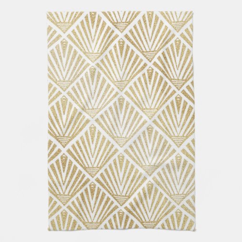 Elegant golden diamond palm art deco design kitchen towel