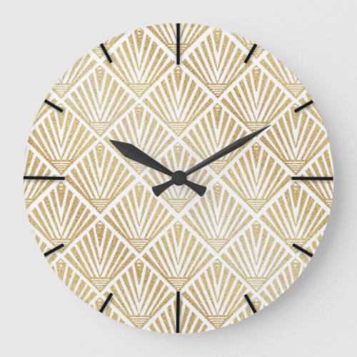Elegant golden diamond palm art deco design large clock