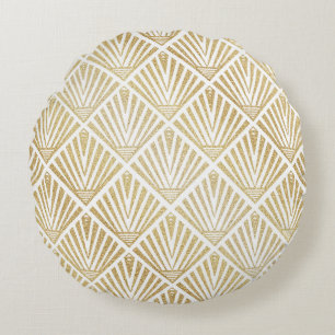 Elegant golden diamond palm art deco design round pillow