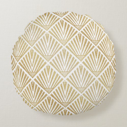 Elegant golden diamond palm art deco design round pillow