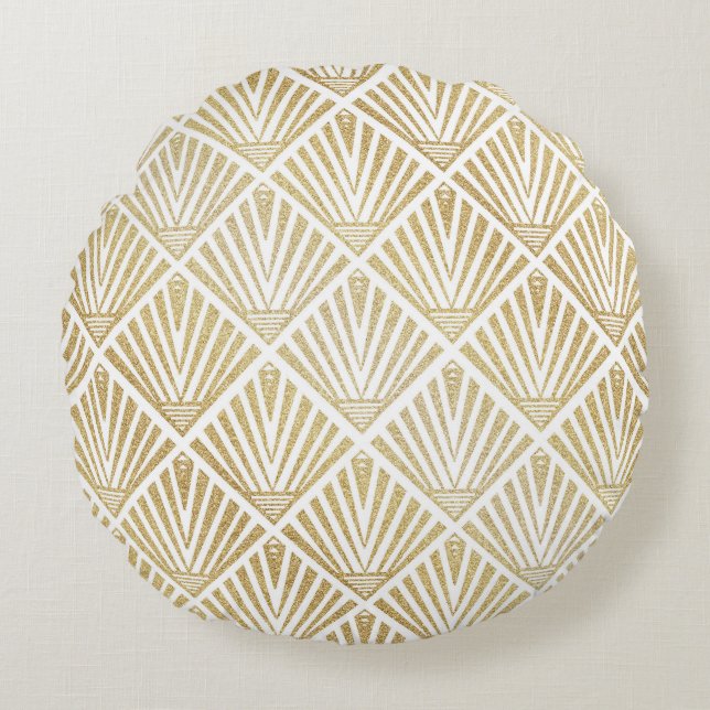 Elegant golden diamond palm art deco design round pillow (Front)