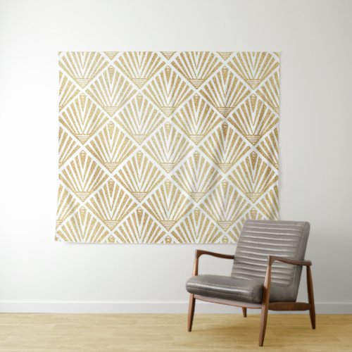 Elegant golden diamond palm art deco design tapestry