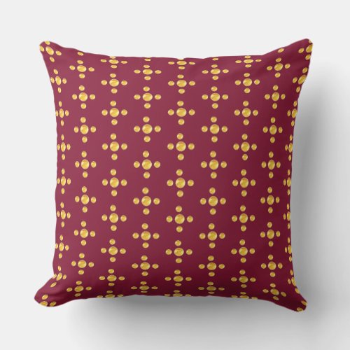 Elegant golden dots on burgundy red throw pillow