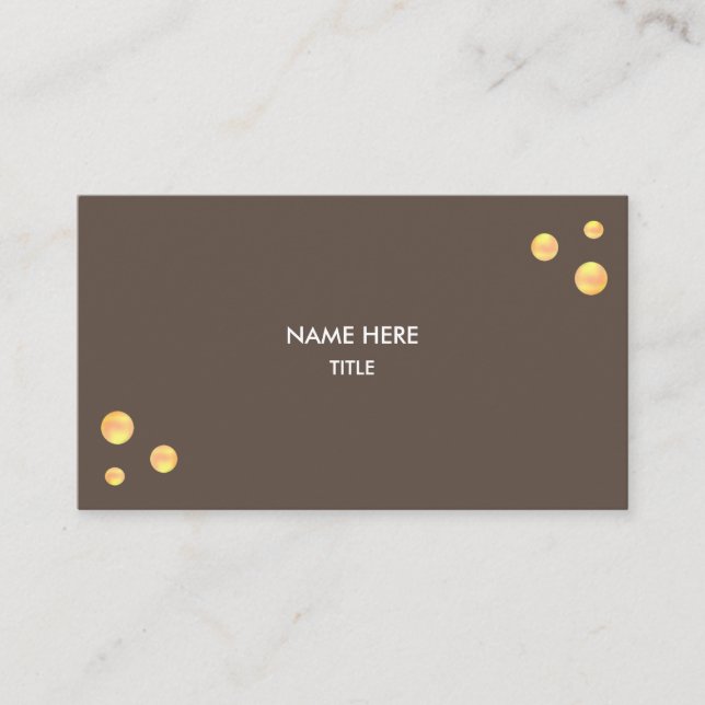 Elegant Golden Dots on Coffee Brown Business Card (Front)