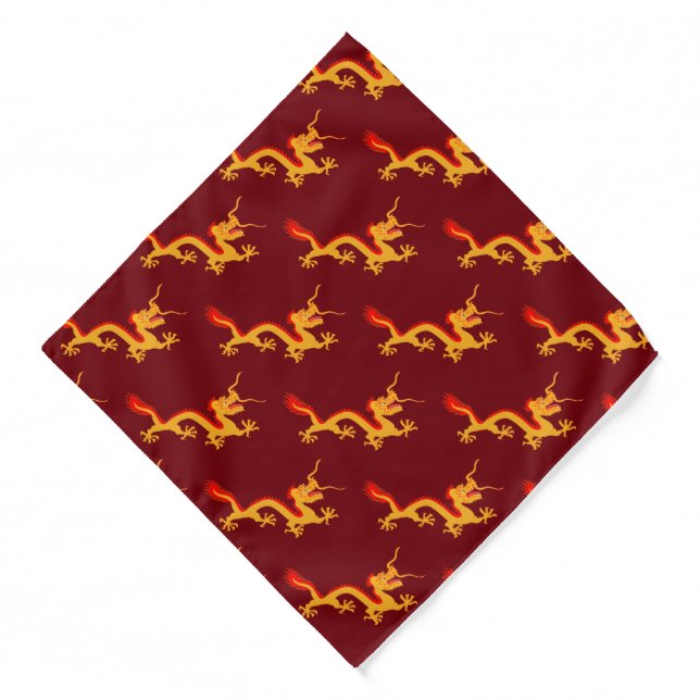 Elegant golden dragon pattern on maroon bandana (Front)