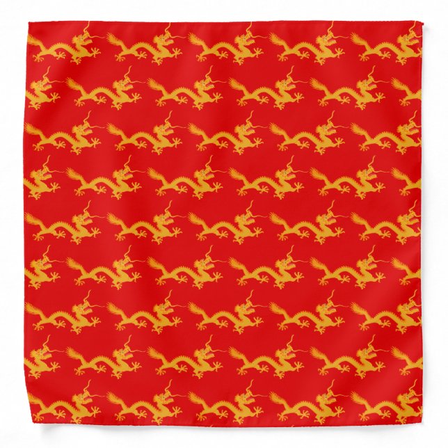 Elegant golden dragon pattern on red bandana (Front)
