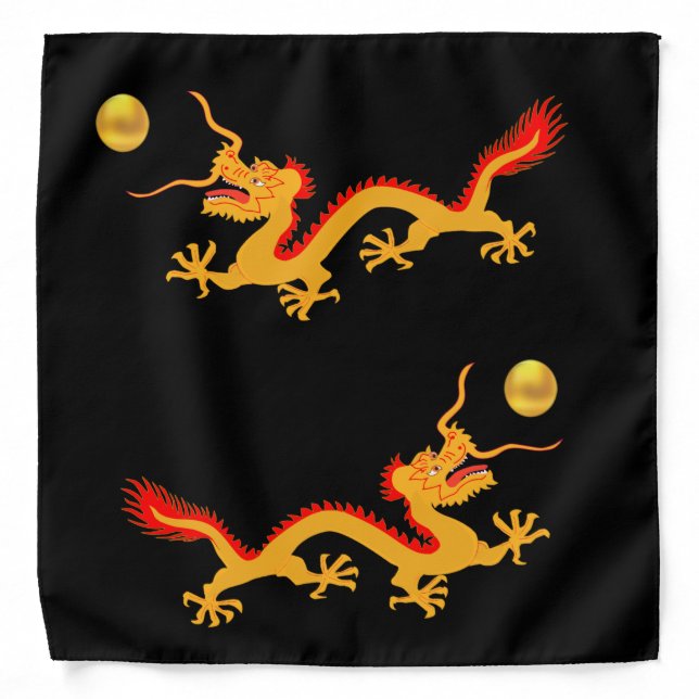 Elegant golden dragon with gold ball on black bandana (Front)