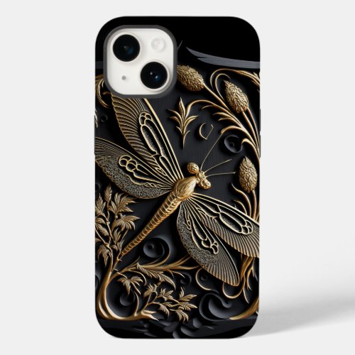 Elegant Golden Dragonfly in Bronze Filigree Case_Mate iPhone 14 Case