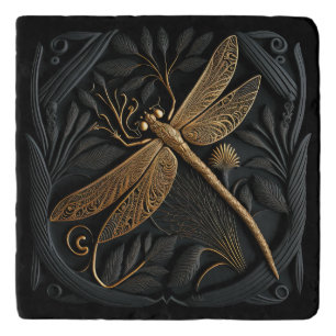 Elegant Golden Dragonfly in Bronze Filigree Trivet