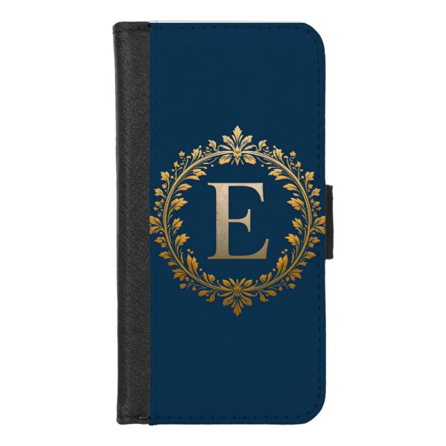 Elegant Golden E Letter Monogram iPhone Wallet Case (Front)