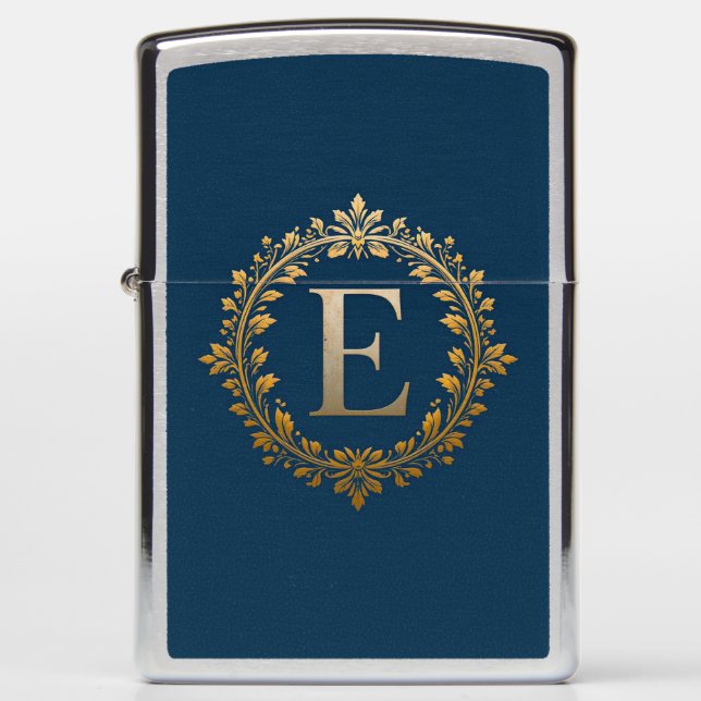 Elegant Golden E Letter Monogram Zippo Lighter (Front)