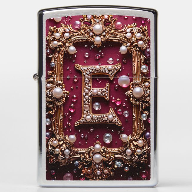 Elegant Golden E Letter Monogram Zippo Lighter (Front)