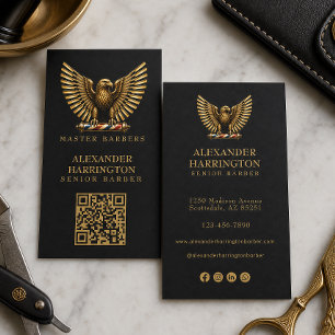 Elegant Golden Eagle Barber Shop Logo Hair Stylist Business Card