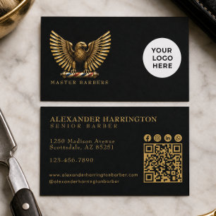 Elegant Golden Eagle Barber Shop Logo Hair Stylist Business Card