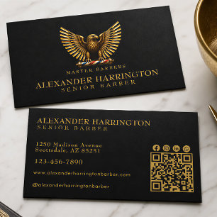 Elegant Golden Eagle Barber Shop Logo Hair Stylist Business Card