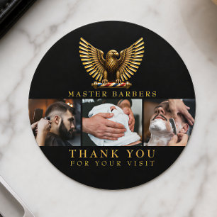 Elegant Golden Eagle Barber Shop Logo Hair Stylist Classic Round Sticker