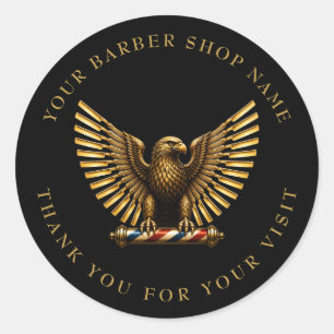 Elegant Golden Eagle Barber Shop Logo Hair Stylist Classic Round Sticker