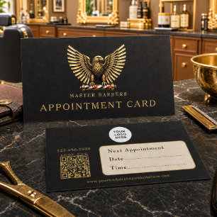 Elegant Golden Eagle Barber Shop Logo Qr Code Appointment Card