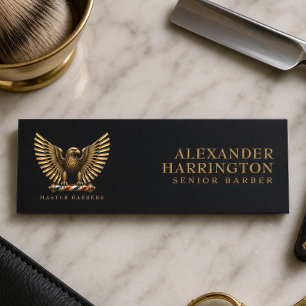 Elegant Golden Eagle Barber Shop Logo Staff Name Tag