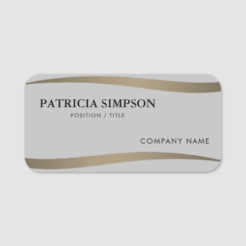 Elegant Golden Earth Tone Ribbons On A Silver Grey Name Tag