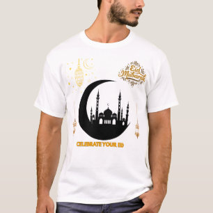 Elegant Golden Eid Mubarak Mosque Moon Celebration T-Shirt