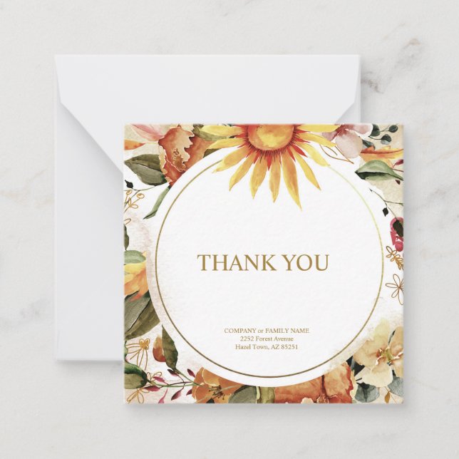 Elegant golden Fall Floral "Thank you" Card (Front)