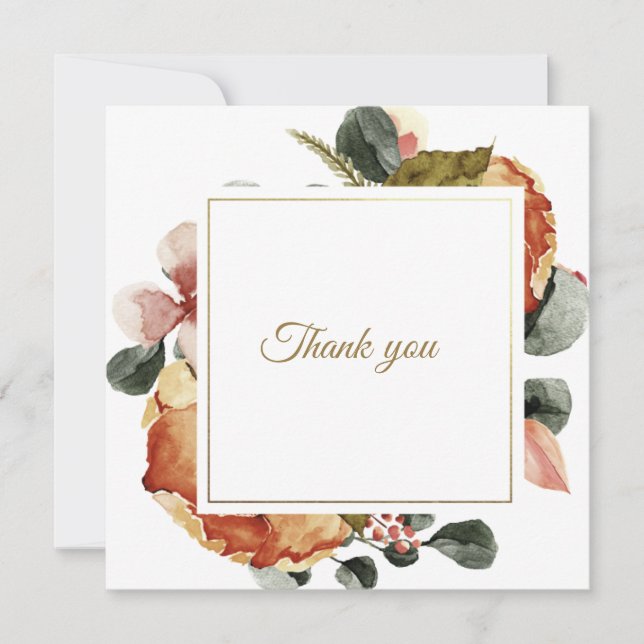 Elegant golden Fall Floral "Thank you" Card (Front)