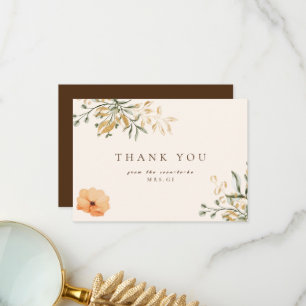 Elegant Golden Fall flower Bridal Shower Thank You Card