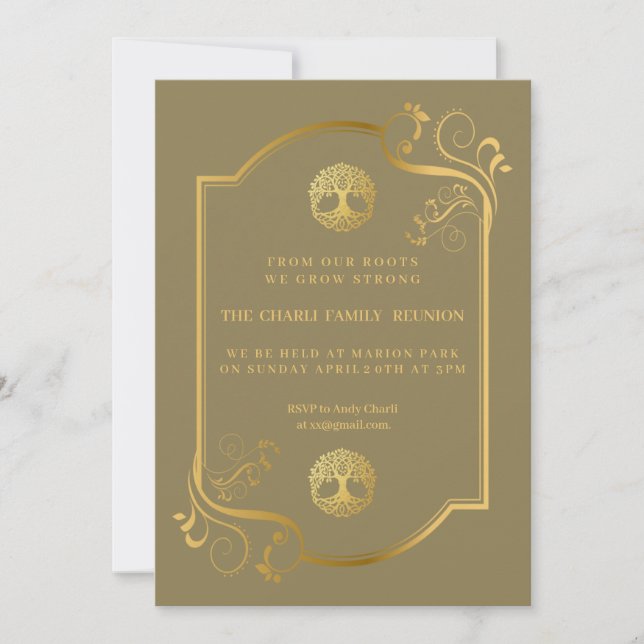 Elegant golden family reunion invitation (Front)