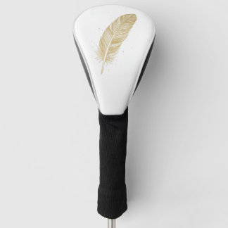 Elegant Golden Feather Illustration - Aesthetic Pi Golf Head Cover