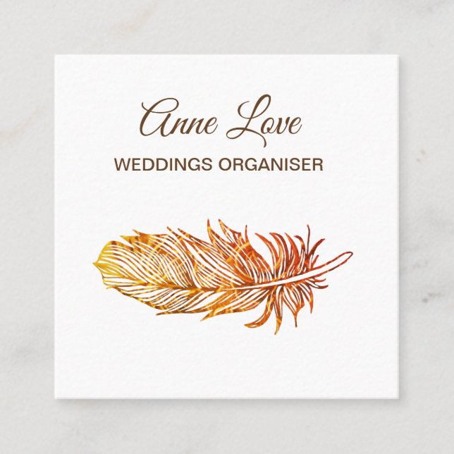 Elegant Golden feather Square Business Card (Front)