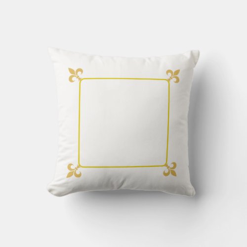 Elegant Golden Fleur de Lis Flowers on White Throw Pillow