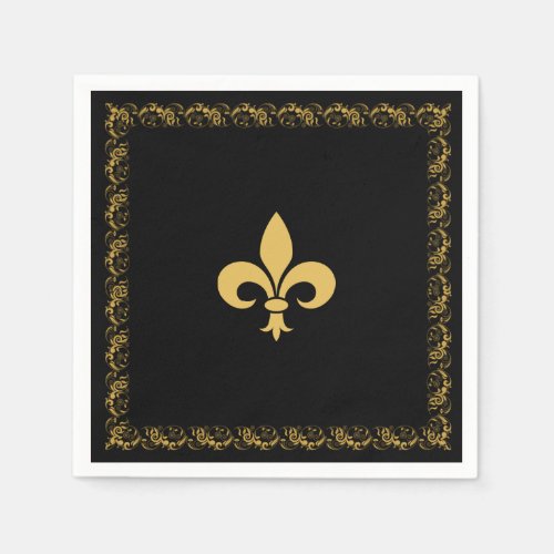 Elegant Golden Fleur_de_Lis  on Black  Napkins