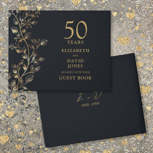 Elegant Golden Floral 50th Wedding Anniversary Guest Book