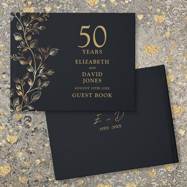 Elegant Golden Floral 50th Wedding Anniversary  Guest Book (Elegant Golden Floral 50th Wedding Anniversary Guest Book)